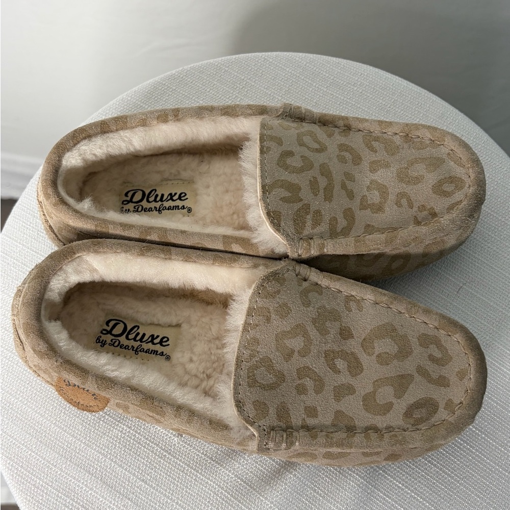 Deluxe Dearfoams Leopard Print Moccasin Slippers Kids Size 1 EU 32(A327)✨